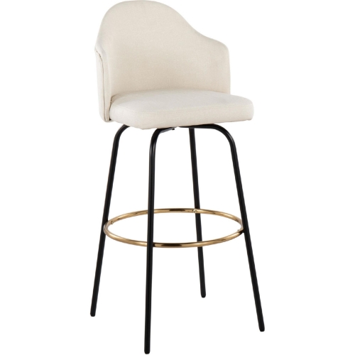 Ahoy 29" Bar Stool in Cream Fabric, Black Metal & Gold (Set of 2)